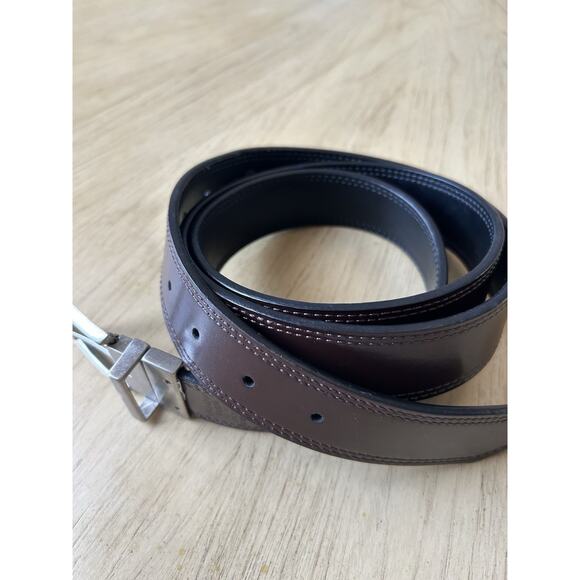 Men's Size 48 Genuine Dickies Black Brown Leather Belt Nickel Buckle Large Used - Picture 2 of 6